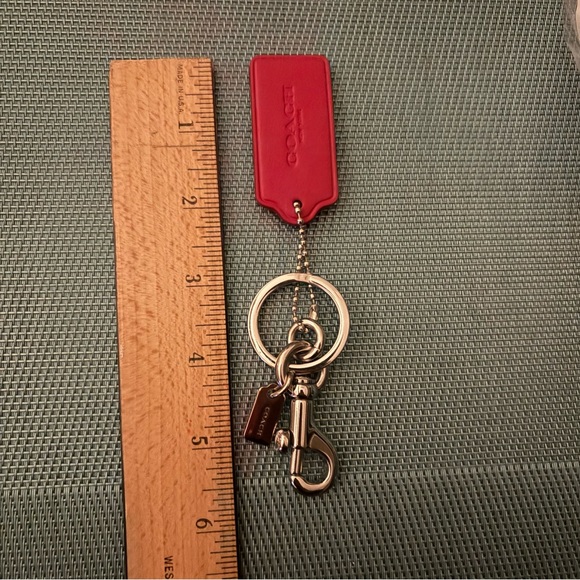 Coach Silver Toned Split Key Ring and Dog Leash Clip with Red Leather Hang Tag - Picture 15 of 16